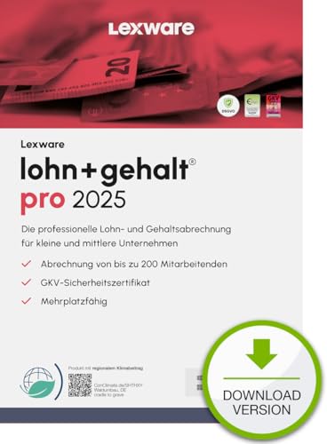 Lexware lohn+gehalt Pro 2025 (365 Tage)| Einfache Lohn- und Gehaltsabrechnungs-Software |3 Geräte | PC Aktivierungscode per Email von Lexware