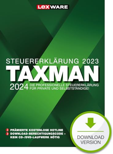 TAXMAN 2024 (für Steuerjahr 2023)| Download |Steuererklärungs-Software für Arbeitnehmer, Rentner u. Pensionäre, Familien, Studenten und im Ausland Beschäftigte | PC Aktivierungscode per Email von Haufe-Lexware