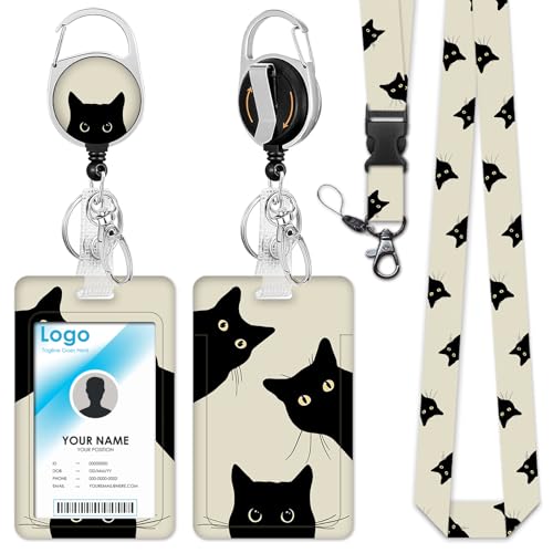 Ausweishalter mit lustiger schwarzer Katze, einziehbarer Clip, cooles Umhängeband mit Abzeichenspule, Namensschild, Clips, Lehrer, Krankenschwester, Büro, Geschenke, drei Katzen Ausweishalter mit lustiger schwarzer Katze, einziehbarer Clip, cooles Umhängeband mit Abzeichenspule, Namensschild, Clips, Lehrer, Krankenschwester, Büro, Geschenke, drei Katzen von Haukea