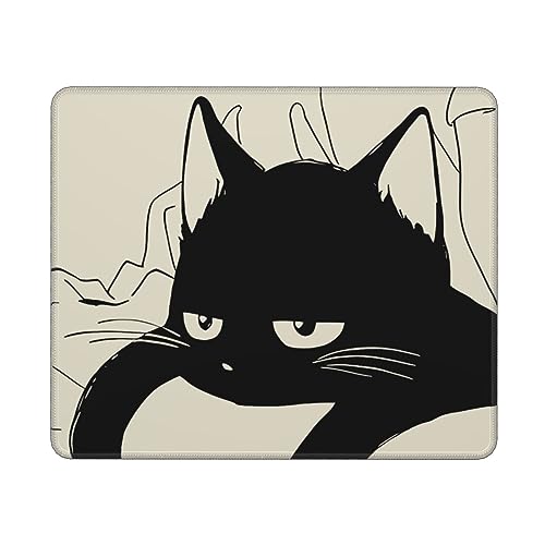 Haukea Mauspad mit schwarzer Katze, niedliches Anime-Kawaii-Mauspad für kabellose Maus, 24,1 x 20,1 x 0,3 cm, Polyester und Gummi, rutschfeste Gummiunterseite von Haukea