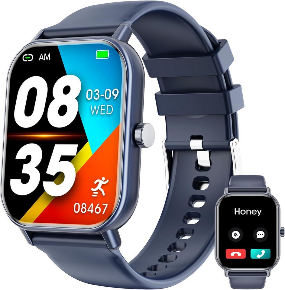 Haulvean Bluetooth-Anrufen IP67 wasserdicht Fitness-Tracker Bluetooth-Anrufen Smartwatch (1,85 Zoll, Android/iOS), mit 100 Sportmodi Schlafüberwachung, Schrittzähler, Herzfrequenzmesser von Haulvean