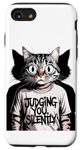 Lustige Katze Urteilt Still Humor Hülle für iPhone SE (2020) / 7 / 8 von Haustier Liebhaber Sarkasmus Geschenk Niedlich