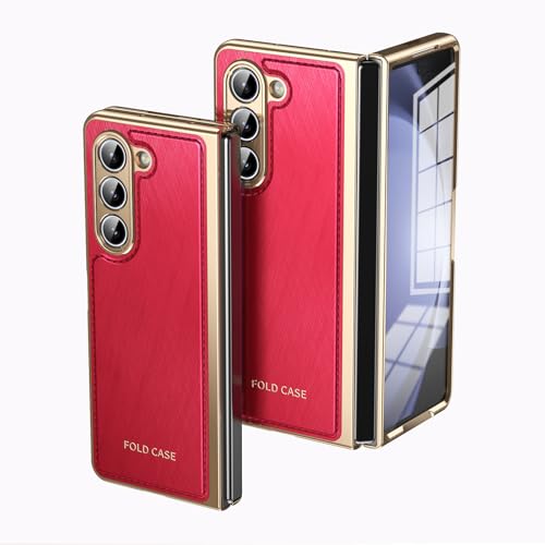 Hauw Hülle für Galaxy Z Fold5 5G,Slim Fit Stoßfeste Leder-Handyhülle Kompatibel mit Samsung Galaxy Z Fold5 5G,Rot von Hauw