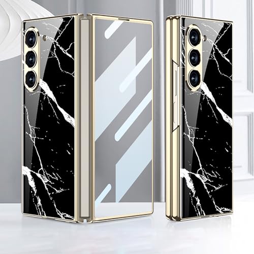 Hauw Hülle für Galaxy Z Fold6 5G,Kratzfeste Lackierte Handyhülle mit Eingebauter Displayschutzfolie Kompatibel mit Samsung Galaxy Z Fold6 5G 2024,Schwarz Weiß von Hauw
