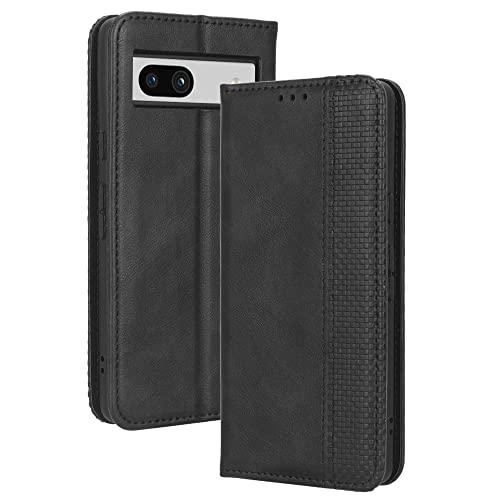 Hauw Hülle für Google Pixel 7a,Magnetische Anziehungskraft Vintage Textur Ledertasche für Google Pixel 7a,Schwarz von Hauw