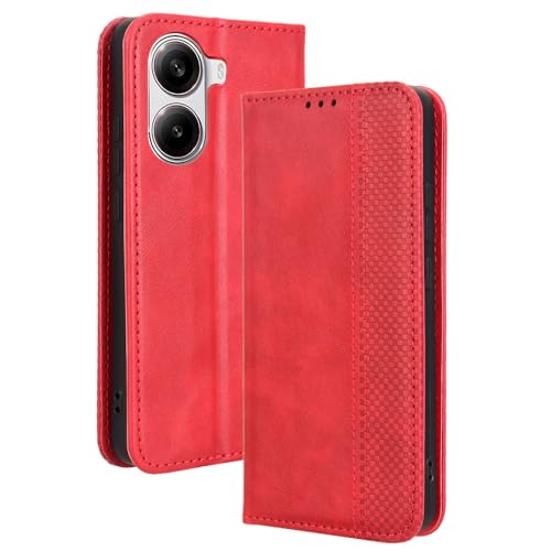 Hauw Hülle für Poco X7 Pro,Magnetische Anziehungskraft Vintage Textur Ledertasche Kompatibel mit Xiaomi Poco X7 Pro,Rot von Hauw