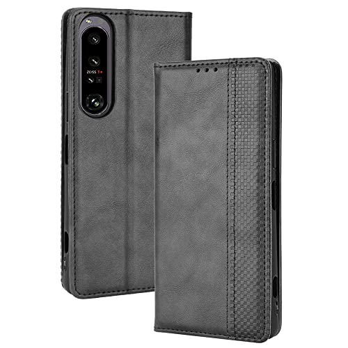 Hauw Hülle für Sony Xperia 1 IV,Magnetische Anziehungskraft Vintage Textur Ledertasche für Sony Xperia 1 IV,Schwarz von Hauw