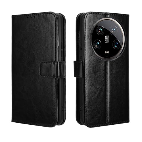 Hauw Hülle für Xiaomi 14 Ultra,Flip Wallet Ledertasche mit Magnetverschluss für Xiaomi 14 Ultra,Schwarz von Hauw