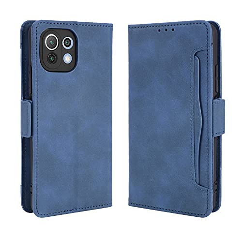 Hauw Hülle für Xiaomi Mi 11 Lite,Magnetverschluss Multi-Card Slots Flip Wallet Ledertasche für Xiaomi Mi 11 Lite,Blau von Hauw