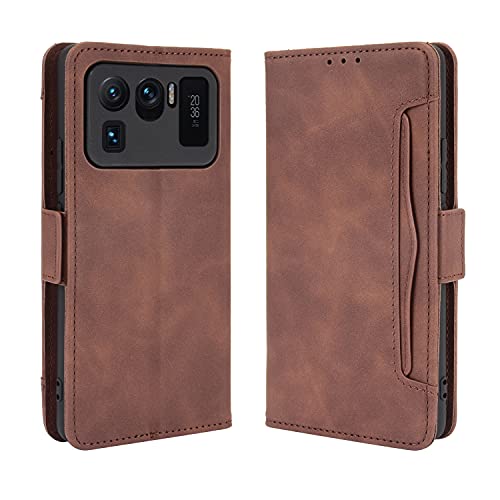 Hauw Hülle für Xiaomi Mi 11 Ultra,Magnetverschluss Multi-Card Slots Flip Wallet Ledertasche für Xiaomi Mi 11 Ultra,Braun von Hauw