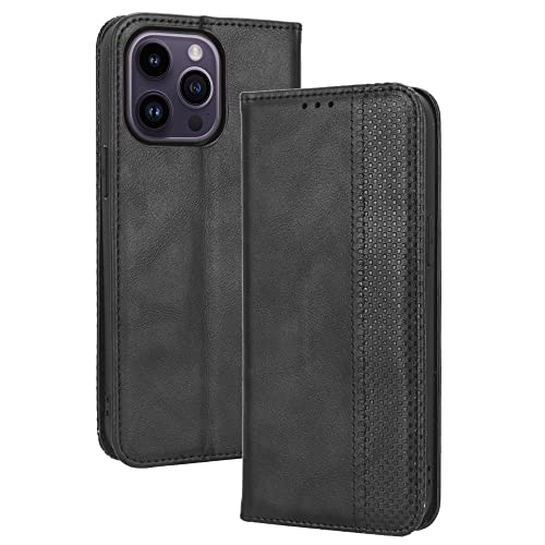 Hauw Hülle für iPhone 14 Pro Max,Magnetische Anziehungskraft Vintage Textur Ledertasche für iPhone 14 Pro Max,Schwarz Hauw Hülle für iPhone 14 Pro Max,Magnetische Anziehungskraft Vintage Textur Ledertasche für iPhone 14 Pro Max,Schwarz von Hauw
