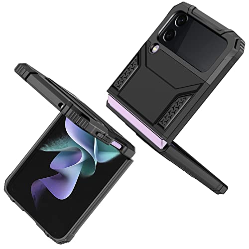 Hülle für Galaxy Z Flip 3 5G,Doppellagiger Schutz stoßfeste Handyhülle mit Standfunktion kompatibel mit Samsung Galaxy Z Flip 3 5G,Schwarz von Hauw