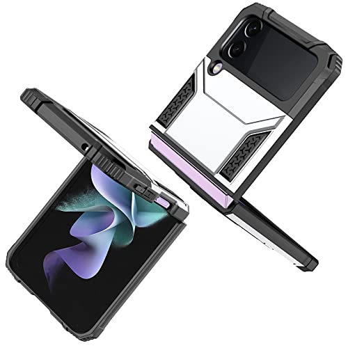 Hülle für Galaxy Z Flip 3 5G,Doppellagiger Schutz stoßfeste Handyhülle mit Standfunktion kompatibel mit Samsung Galaxy Z Flip 3 5G,Silber von Hauw