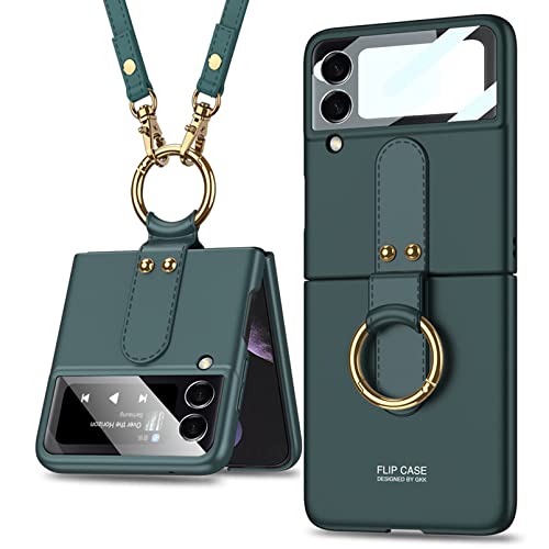 Hülle für Galaxy Z Flip 3 5G,Ultradünne Harte PC-Handyhülle mit Ringschnalle und Schultergurt für Samsung Galaxy Z Flip 3 5G,Grün Hülle für Galaxy Z Flip 3 5G,Ultradünne Harte PC-Handyhülle mit Ringschnalle und Schultergurt für Samsung Galaxy Z Flip 3 5G,Grün von Hauw