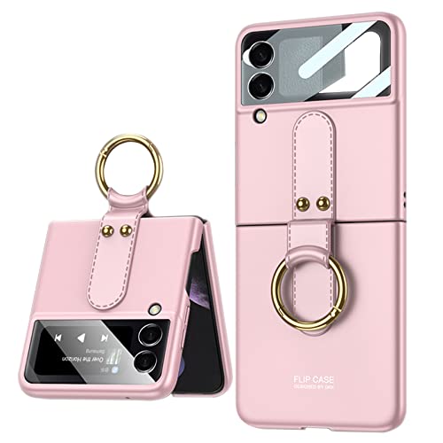 Hülle für Galaxy Z Flip 3 5G,Ultradünne Harte PC Stoßfeste Handyhülle mit Ringschnalle für Samsung Galaxy Z Flip 3 5G,Rosa von Hauw