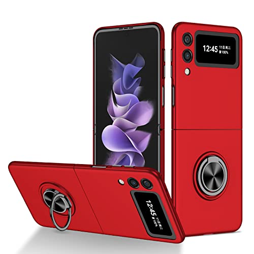 Hülle für Galaxy Z Flip 3 5G,Ultradünne Harte PC-stoßfeste Handyhülle mit Ringschnalle Kompatibel mit Samsung Galaxy Z Flip 3 5G,Rot von Hauw