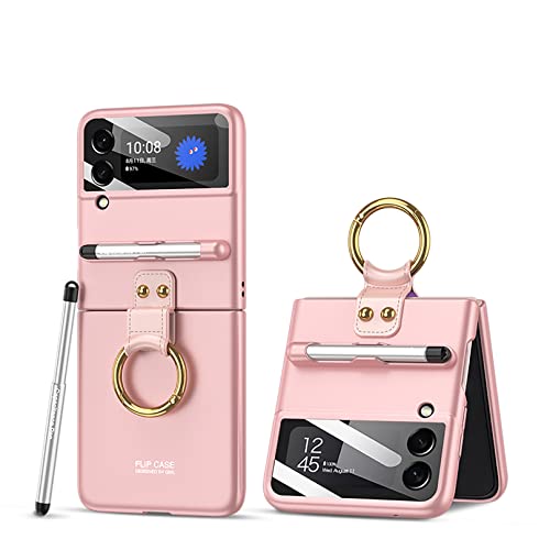 Hülle für Galaxy Z Flip 3 5G,Ultradünne Stoßfeste Hart-PC-Handyhülle mit Ringschnalle und Kapazitätsstift für Samsung Galaxy Z Flip 3 5G,Rosa 1 von Hauw