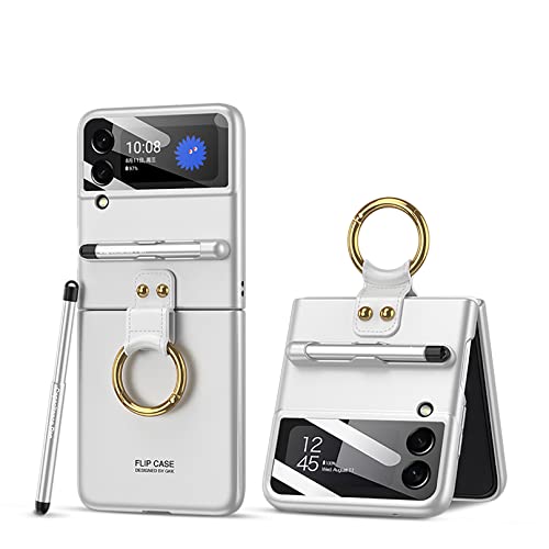 Hülle für Galaxy Z Flip 3 5G,Ultradünne Stoßfeste Hart-PC-Handyhülle mit Ringschnalle und Kapazitätsstift für Samsung Galaxy Z Flip 3 5G,Silber 1 von Hauw
