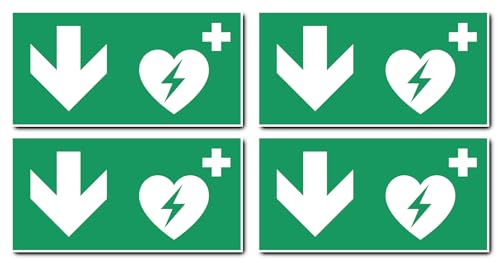Aufkleber: 100x200 mm, 4 Stück - Automatisierter Externer Defibrillator (AED) - Kombination mit Pfeil abwärts - Rettungszeichen - E010 - grün/weiß - DIN EN ISO 7010 / ASR A1.3 von Havati