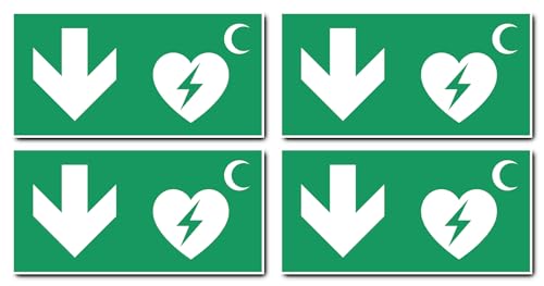 Aufkleber: 100x200 mm, 4 Stück - Automatisierter Externer Defibrillator (AED) - Kombination mit Pfeil abwärts - Rettungszeichen Rothalbmond-Variante - E010 - grün/weiß von Havati