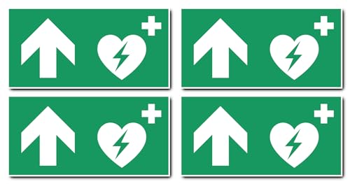 Aufkleber: 100x200 mm, 4 Stück - Automatisierter Externer Defibrillator (AED) - Kombination mit Pfeil geradeaus/aufwärts - Rettungszeichen - E010 - grün/weiß - DIN EN ISO 7010 / ASR A1.3 von Havati