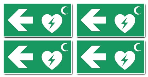 Aufkleber: 100x200 mm, 4 Stück - Automatisierter Externer Defibrillator (AED) - Kombination mit Pfeil links - Rettungszeichen Rothalbmond-Variante - E010 - grün/weiß von Havati