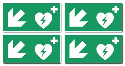 Aufkleber: 100x200 mm, 4 Stück - Automatisierter Externer Defibrillator (AED) - Kombination mit Pfeil links abwärts - Rettungszeichen - E010 - grün/weiß - DIN EN ISO 7010 / ASR A1.3 von Havati