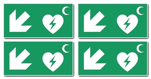 Aufkleber: 100x200 mm, 4 Stück - Automatisierter Externer Defibrillator (AED) - Kombination mit Pfeil links abwärts - Rettungszeichen Rothalbmond-Variante - E010 - grün/weiß von Havati