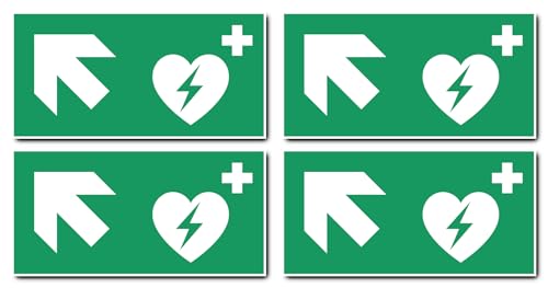 Aufkleber: 100x200 mm, 4 Stück - Automatisierter Externer Defibrillator (AED) - Kombination mit Pfeil links schräg/aufwärts - Rettungszeichen - E010 - grün/weiß - DIN EN ISO 7010 / ASR A1.3 von Havati