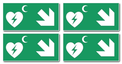 Aufkleber: 100x200 mm, 4 Stück - Automatisierter Externer Defibrillator (AED) - Kombination mit Pfeil rechts abwärts - Rettungszeichen Rothalbmond-Variante - E010 - grün/weiß von Havati