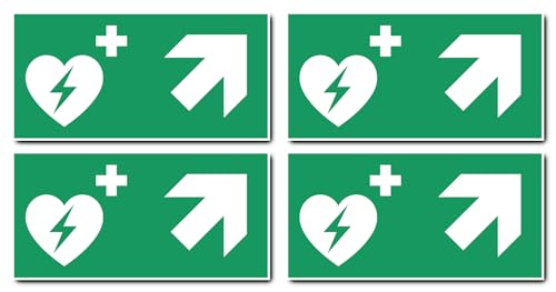 Aufkleber: 100x200 mm, 4 Stück - Automatisierter Externer Defibrillator (AED) - Kombination mit Pfeil rechts schräg/aufwärts - Rettungszeichen - E010 - grün/weiß - DIN EN ISO 7010 / ASR A1.3 von Havati