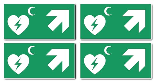Aufkleber: 100x200 mm, 4 Stück - Automatisierter Externer Defibrillator (AED) - Kombination mit Pfeil rechts schräg/aufwärts - Rettungszeichen Rothalbmond-Variante - E010 - grün/weiß von Havati