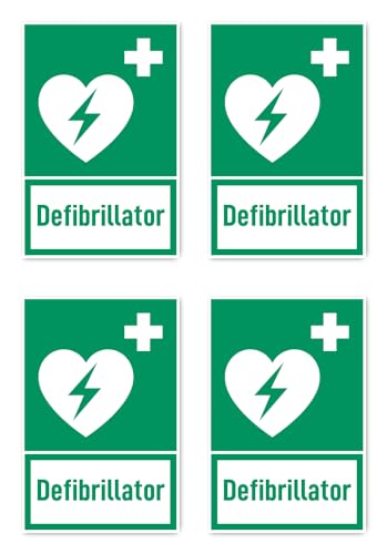 Aufkleber: 112.5x75 mm, 4 Stück - Automatisierter Externer Defibrillator (AED) - Rettungszeichen mit Text (deutsch) (grün/weiß) - hochkant - E010 - DIN EN ISO 7010 / ASR A1.3 von Havati