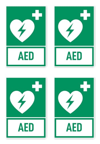 Aufkleber: 112.5x75 mm, 4 Stück - Automatisierter Externer Defibrillator (AED) - Rettungszeichen mit Text (deutsch) (grün/weiß) - hochkant - E010 - DIN EN ISO 7010 / ASR A1.3 von Havati