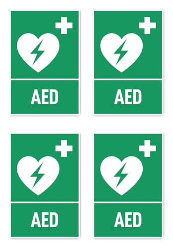 Aufkleber: 112.5x75 mm, 4 Stück - Automatisierter Externer Defibrillator (AED) - Rettungszeichen mit Text (deutsch) (grün/weiß) - hochkant - E010 - DIN EN ISO 7010 / ASR A1.3 von Havati
