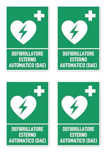 Aufkleber: 112.5x75 mm, 4 Stück - Automatisierter Externer Defibrillator (AED) - Rettungszeichen mit Text (italienisch) (grün/weiß) - hochkant - E016 - DIN EN ISO 7010 / ASR A1.3 von Havati