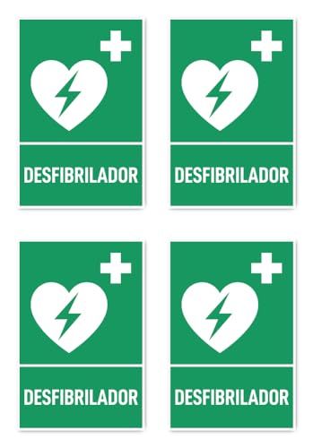 Aufkleber: 112.5x75 mm, 4 Stück - Automatisierter Externer Defibrillator (AED) - Rettungszeichen mit Text (spanisch) (grün/weiß) - hochkant - E016 - DIN EN ISO 7010 / ASR A1.3 von Havati