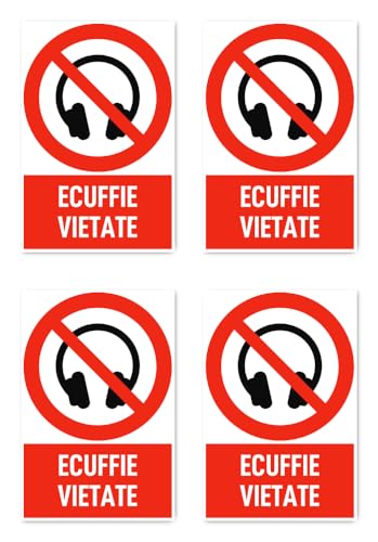 Aufkleber: 112.5x75 mm, 4 Stück - Kopfhörer verboten - Verbotszeichen mit Text (italienisch) (rot/weiß) - hochkant - DIN EN ISO 7010 / ASR A1.29 von Havati