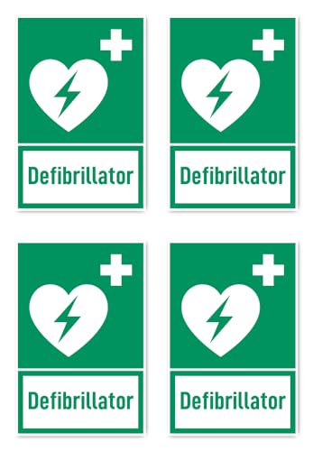 Aufkleber: 150x100 mm, 4 Stück - Automatisierter Externer Defibrillator (AED) - Rettungszeichen mit Text (deutsch) (grün/weiß) - hochkant - E010 - DIN EN ISO 7010 / ASR A1.3 von Havati