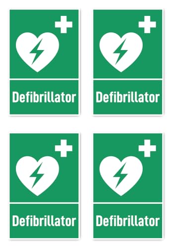 Aufkleber: 150x100 mm, 4 Stück - Automatisierter Externer Defibrillator (AED) - Rettungszeichen mit Text (deutsch) (grün/weiß) - hochkant - E010 - DIN EN ISO 7010 / ASR A1.3 von Havati