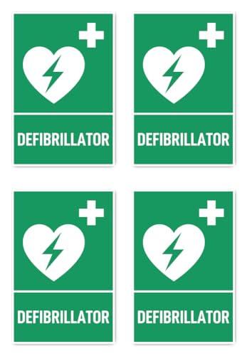 Aufkleber: 150x100 mm, 4 Stück - Automatisierter Externer Defibrillator (AED) - Rettungszeichen mit Text (englisch) (grün/weiß) - hochkant - E016 - DIN EN ISO 7010 / ASR A1.3 von Havati