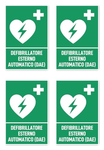 Aufkleber: 150x100 mm, 4 Stück - Automatisierter Externer Defibrillator (AED) - Rettungszeichen mit Text (italienisch) (grün/weiß) - hochkant - E016 - DIN EN ISO 7010 / ASR A1.3 von Havati