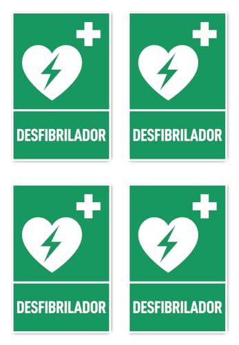 Aufkleber: 150x100 mm, 4 Stück - Automatisierter Externer Defibrillator (AED) - Rettungszeichen mit Text (spanisch) (grün/weiß) - hochkant - E016 - DIN EN ISO 7010 / ASR A1.3 von Havati