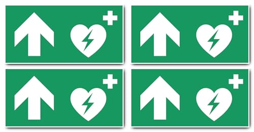 Aufkleber: 150x300 mm, 4 Stück - Automatisierter Externer Defibrillator (AED) - Kombination mit Pfeil geradeaus/aufwärts - Rettungszeichen - E010 - grün/weiß - DIN EN ISO 7010 / ASR A1.3 von Havati