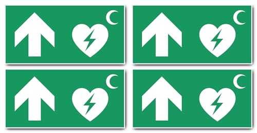Aufkleber: 150x300 mm, 4 Stück - Automatisierter Externer Defibrillator (AED) - Kombination mit Pfeil geradeaus/aufwärts - Rettungszeichen Rothalbmond-Variante - E010 - grün/weiß von Havati