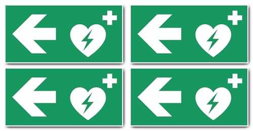 Aufkleber: 150x300 mm, 4 Stück - Automatisierter Externer Defibrillator (AED) - Kombination mit Pfeil links - Rettungszeichen - E010 - grün/weiß - DIN EN ISO 7010 / ASR A1.3 von Havati