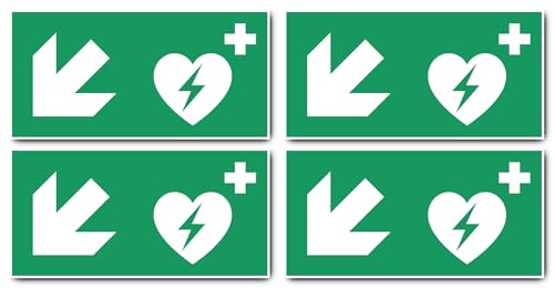 Aufkleber: 150x300 mm, 4 Stück - Automatisierter Externer Defibrillator (AED) - Kombination mit Pfeil links abwärts - Rettungszeichen - E010 - grün/weiß - DIN EN ISO 7010 / ASR A1.3 von Havati