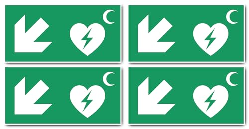 Aufkleber: 150x300 mm, 4 Stück - Automatisierter Externer Defibrillator (AED) - Kombination mit Pfeil links abwärts - Rettungszeichen Rothalbmond-Variante - E010 - grün/weiß von Havati
