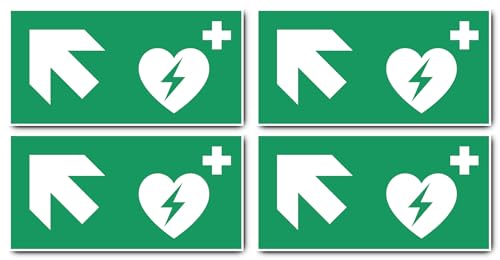 Aufkleber: 150x300 mm, 4 Stück - Automatisierter Externer Defibrillator (AED) - Kombination mit Pfeil links schräg/aufwärts - Rettungszeichen - E010 - grün/weiß - DIN EN ISO 7010 / ASR A1.3 von Havati
