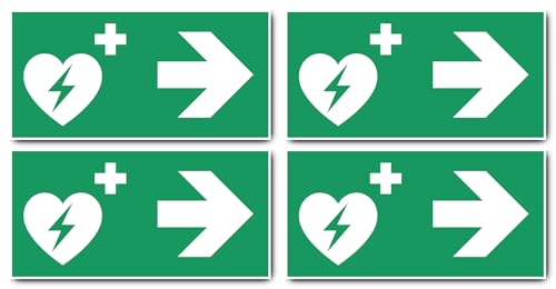 Aufkleber: 150x300 mm, 4 Stück - Automatisierter Externer Defibrillator (AED) - Kombination mit Pfeil rechts - Rettungszeichen - E010 - grün/weiß - DIN EN ISO 7010 / ASR A1.3 von Havati